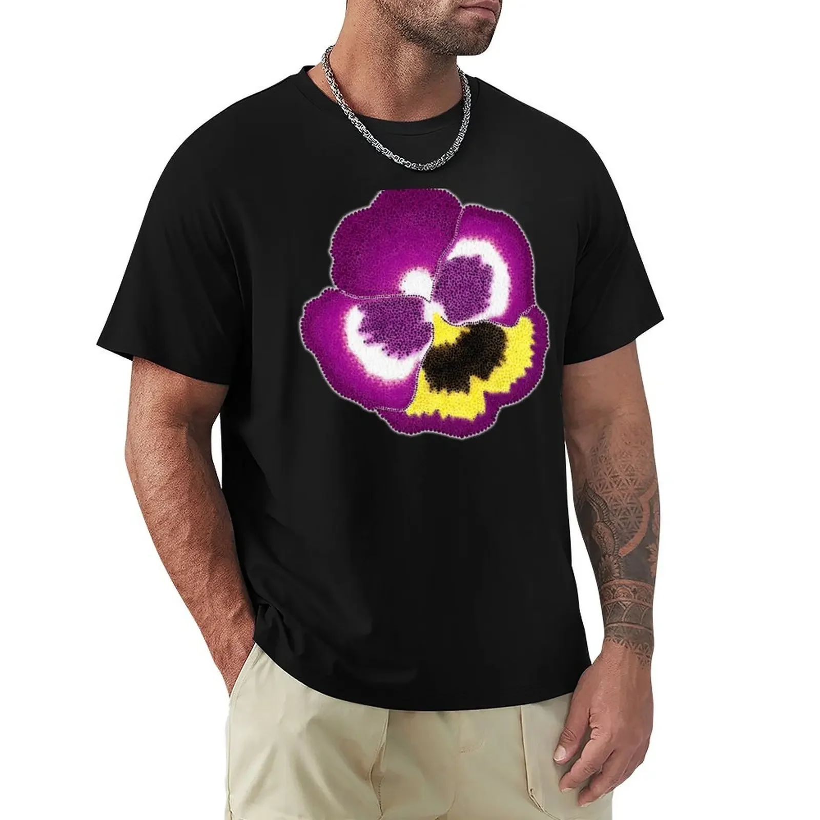 Purple Pansy Flower T-Shirt anime figures cotton graphic tees T-shirt men