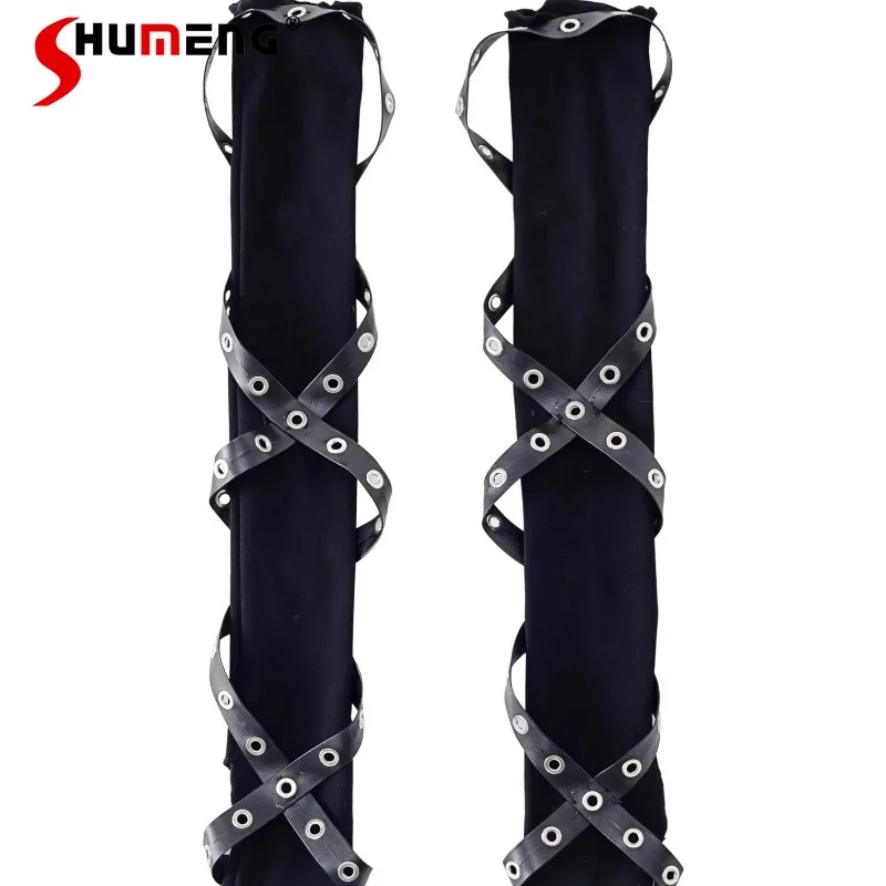 Novo estilo japonês escuro braço mais quente couro elástico tridimensional surround punk oversleeve extra longo estilo luvas mangas