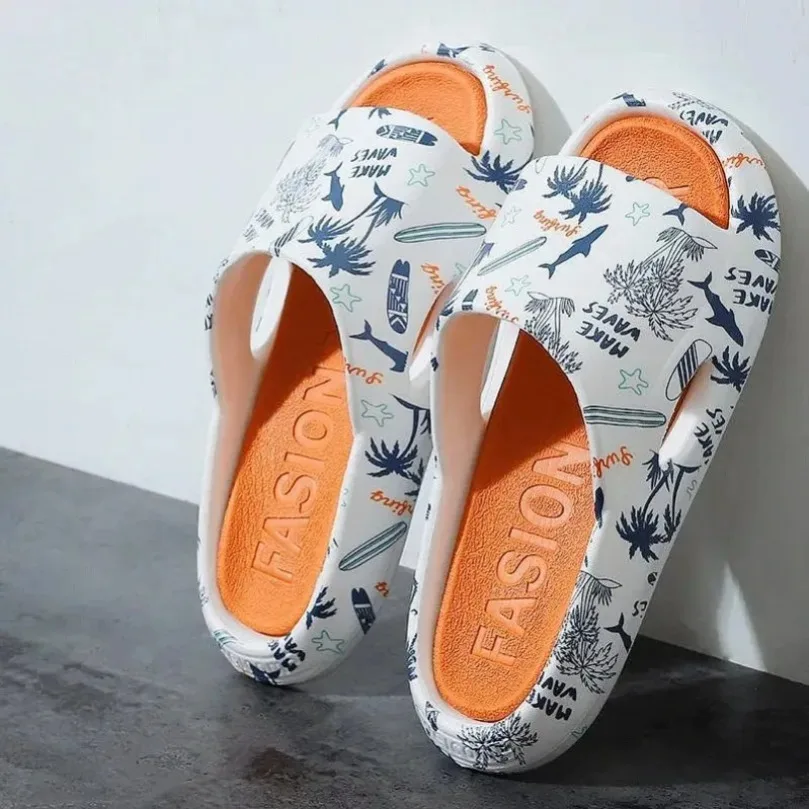 Home Slipper Men Flip Flops Ladies Women Sandals Platform Cloud Beach Slides Summer Soft Cute Non Slip House Shoes Flat Graffiti