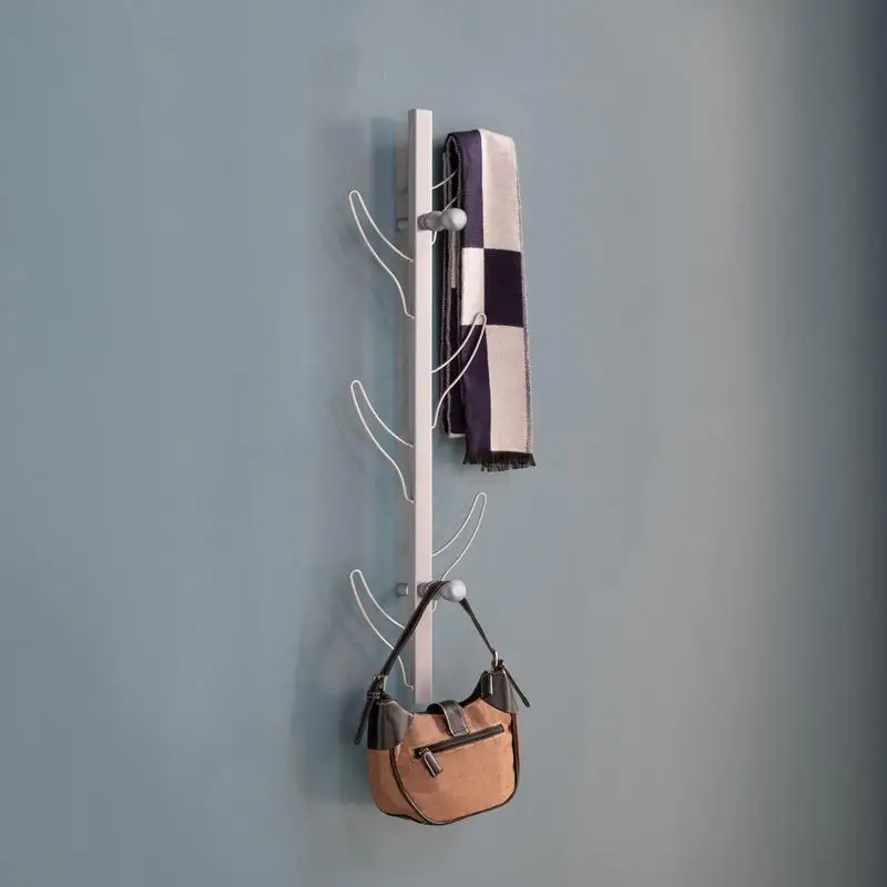 

Silver Wall Mount Vertical Coat Rack with 8 Hooks