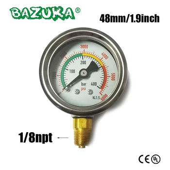 Manómetro Vertical de aire HPA, 1/8npt, 46mm, para estación de llenado, doble rango, 400bar/6000psi, alta presión