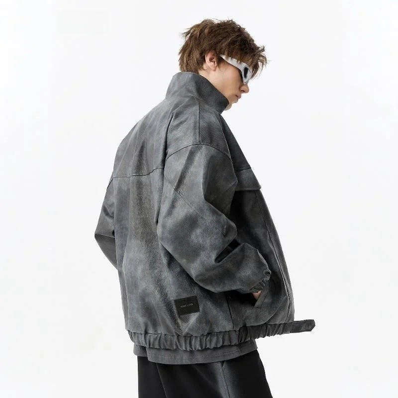 

Повседневная свободная куртка из искусственной кожи для мужчин, весенне-осенняя модная куртка-косуха с воротником-стойкой, водонепроницаемая, дышащая, удобная