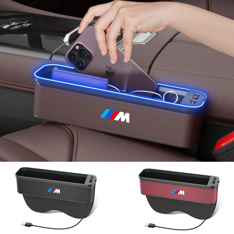 Car USB Charging Colour Light Seat Storage Case Seat Gap Box For BMW M M3 M4 M5 E39 E46 E60 E90 F30 F10 G30 F25 F15 X1 X3 X5 X7