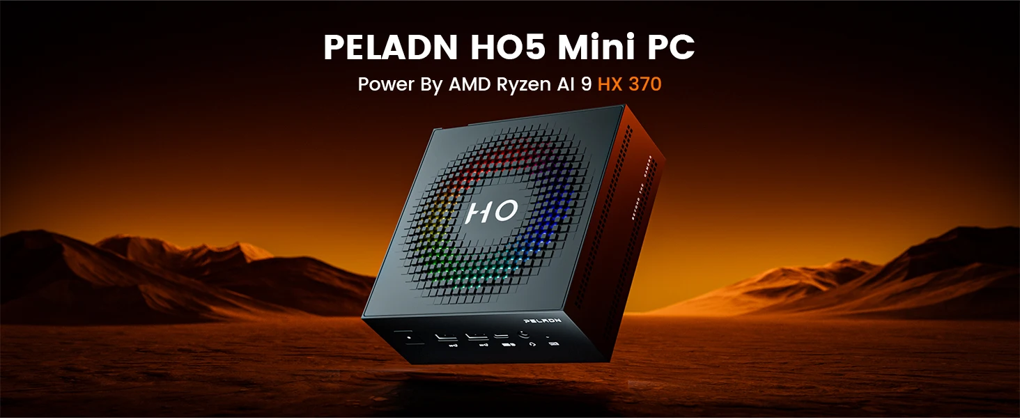PELADN Gaming Mini PC AMD Ryzen AI 9 HX 370 (12 Cores,up to 5.1Ghz), 32GB LPDDR5X 1TB PCIe 4.0 SSD Dual 2.5G LAN USB4 20Gbps Type-C/DP/HD Mini Desktop Computer WiFi7 4K/60Hz Triple-Display USB3.2/BT5.4 Mini Computers