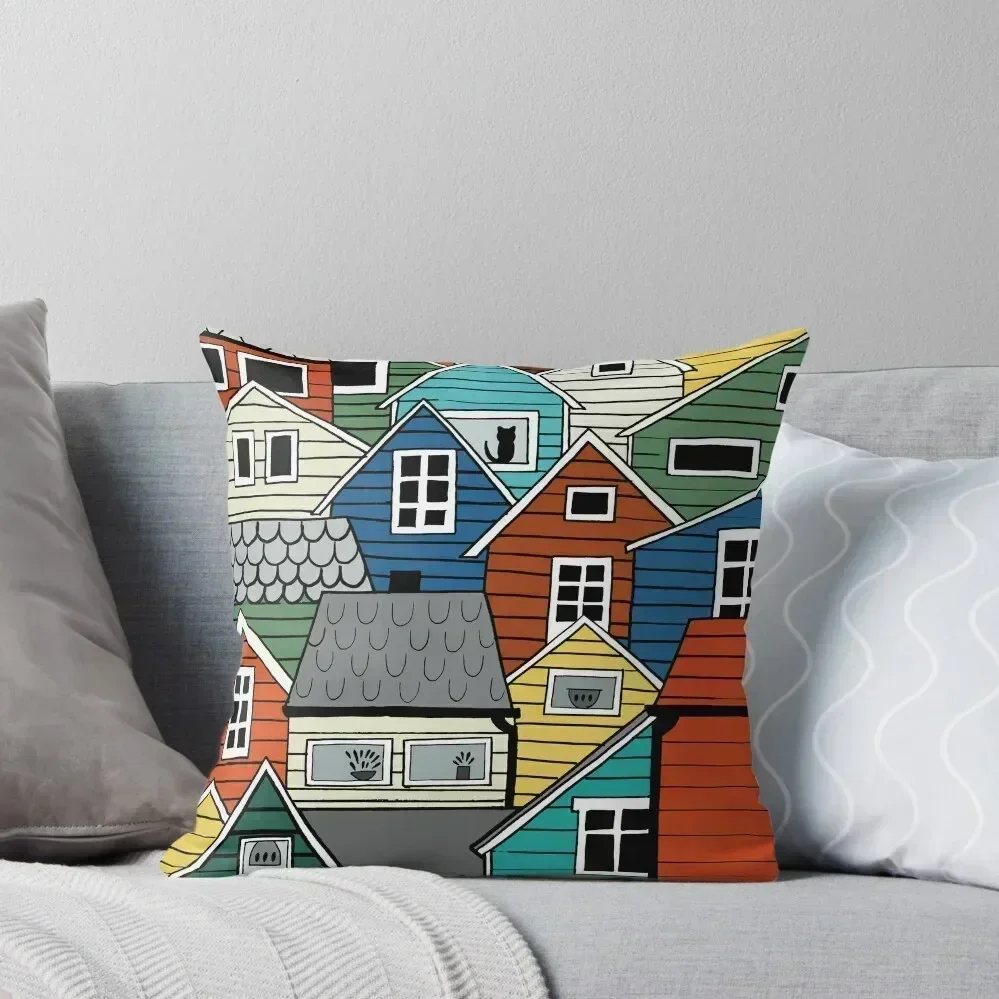 

Scandinavia Souvenir I Colourful wooden houses Throw Pillow christmas supplies Elastic Cover For Sofa pillow