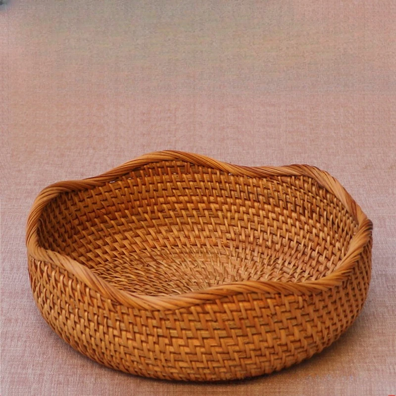 Retro Handmade Woven Basket Rattan Woven Material Storage Basket Home Water Fruit Basket Decorative Storage Bamboo Basket