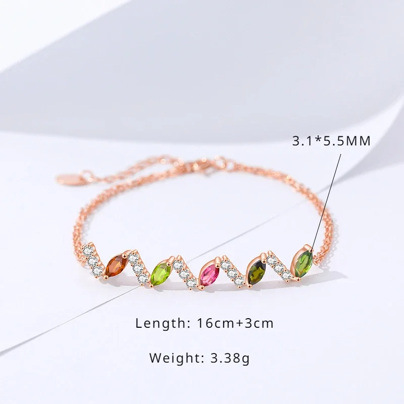 S925 Sterling Silver Bracelet Women Wave Tourmaline Fashion Hand Jewellery with Diamonds Zirconia