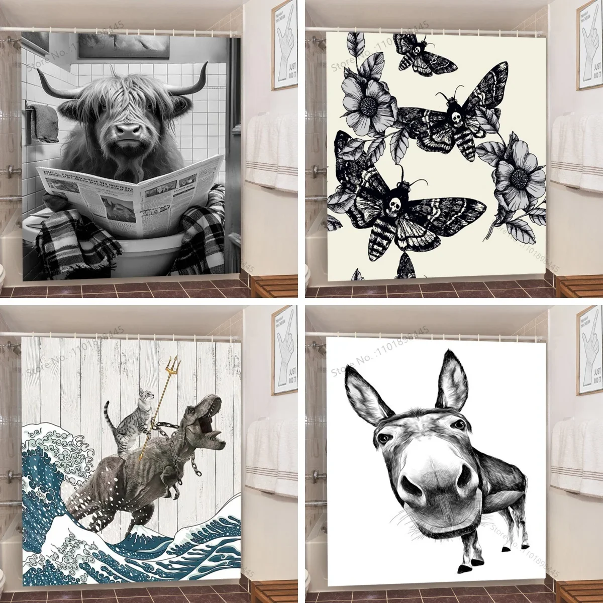 Toilet Newspaper Cow Shower Curtain Waterproof Animals Shower Curtain With Hooks Decorative Bathroom Partition Curtain Bathroom