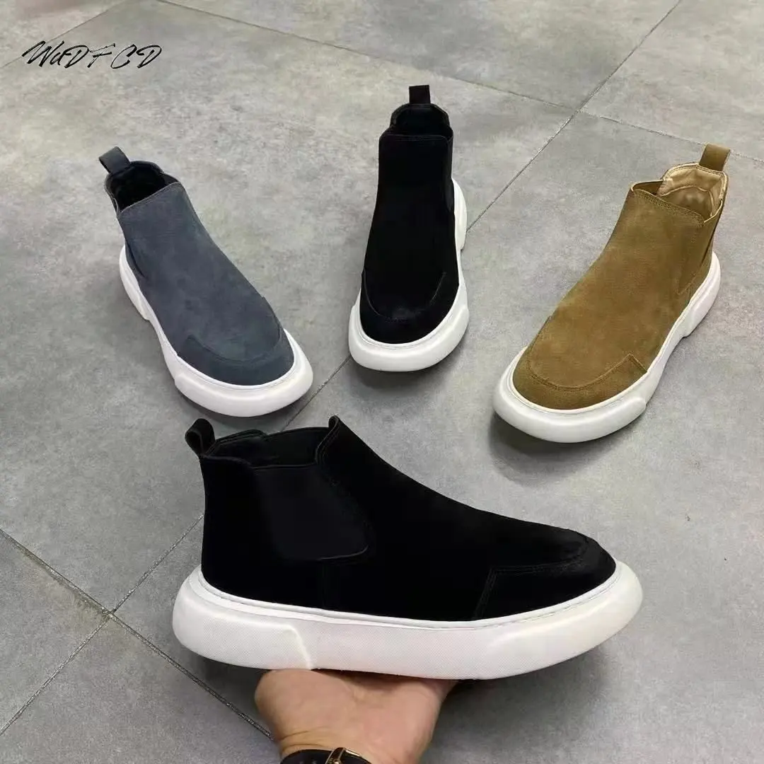 High Top Sneakers Men Winter Plush Boots Fashion Casual Nubuck Leather Breathable Height Increased Flat Platform Running Shoes