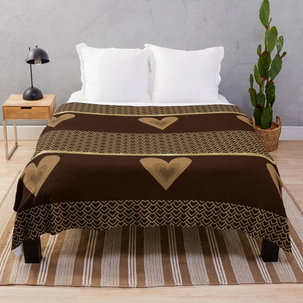 

Beautiful hearts in brown and gold colors Throw Blanket Tourist sofa bed Plaid on the sofa Bed Decorative Beds Blankets