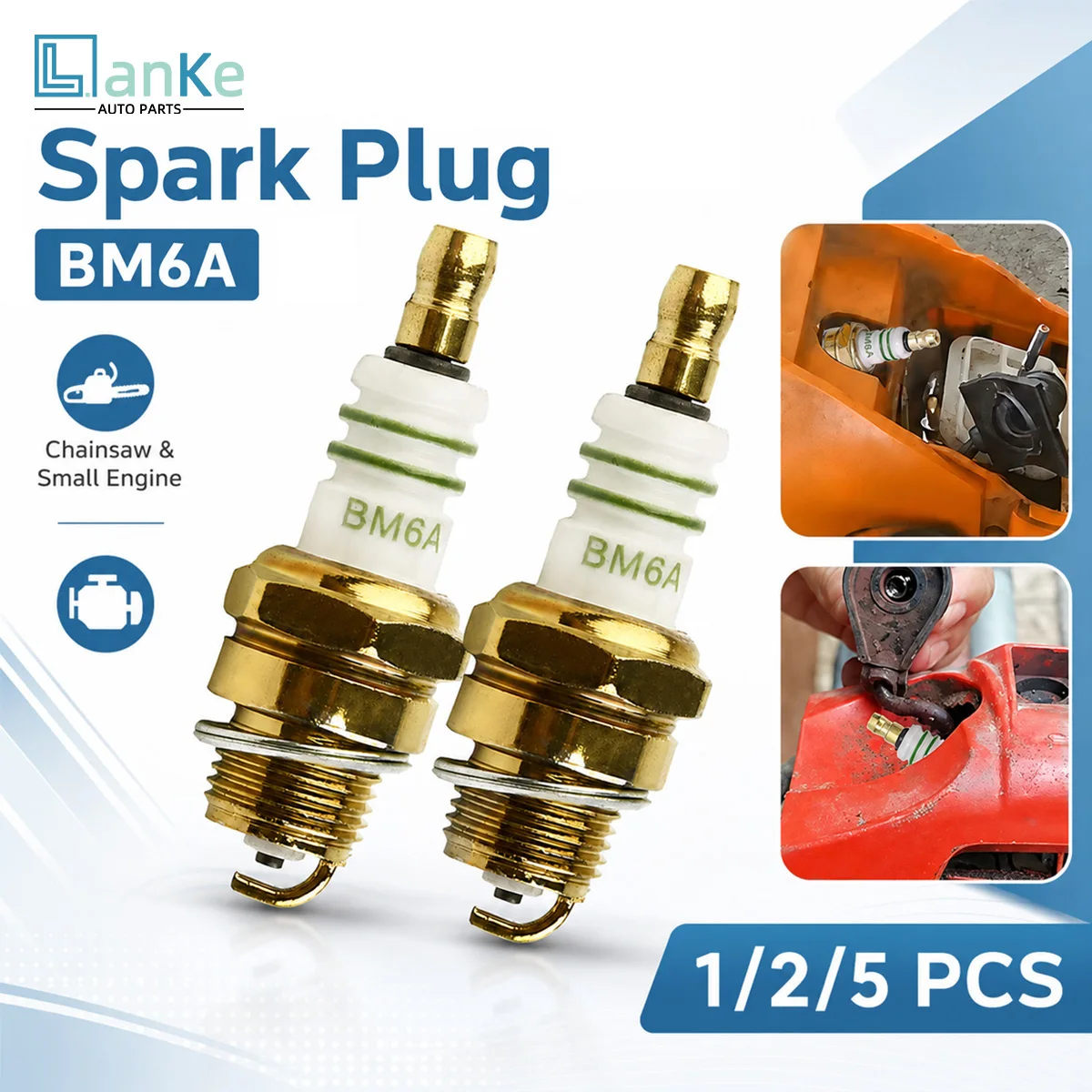 Lanke 1/2/5PCS BM6A Spark Plug Durable Replacement Accessory for Small Engine Chainsaw Lawn Mower Grass Trimmer Power Equipment