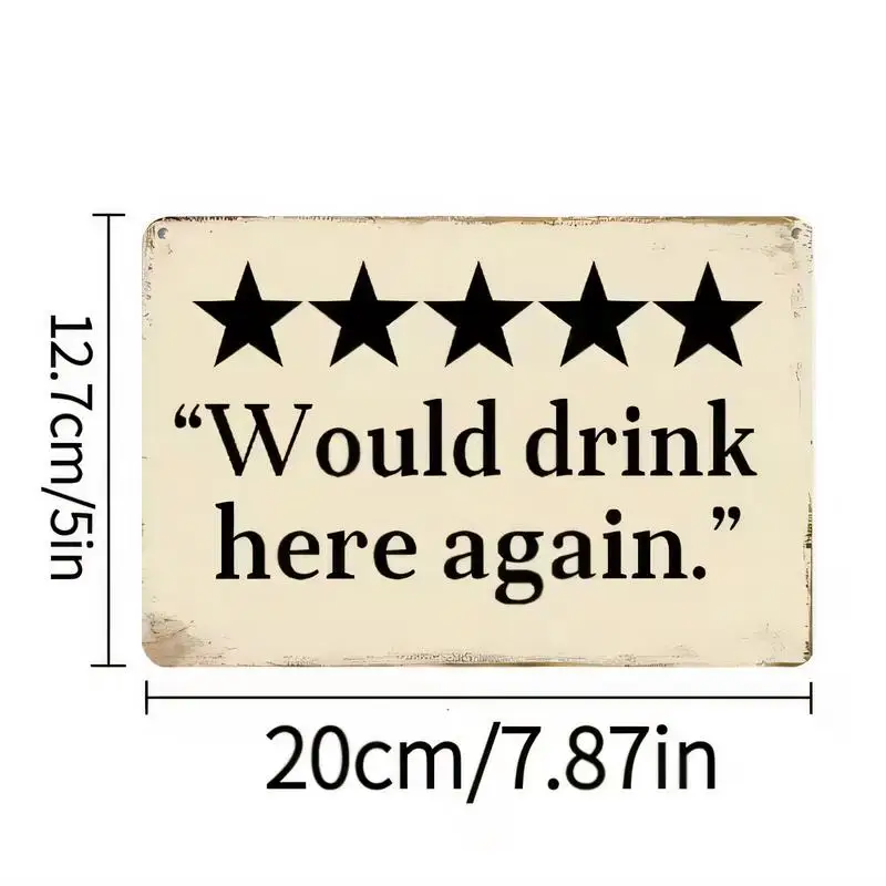 Vintage 5 - Star Would Drink Here Again Metal Tin Sign - 12.7x20cm Retro Beige Wall Art, Iron Material, for Bars, Cafes, Home De