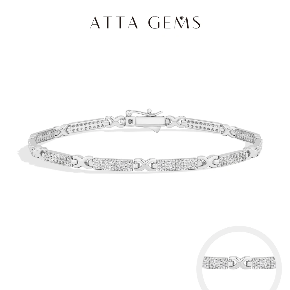 

ATTAGEMS ослепительные двухрядные браслеты из муассанита, модная простая теннисная цепочка для женщин и мужчин, свадебные украшения из стерлингового серебра 925 пробы