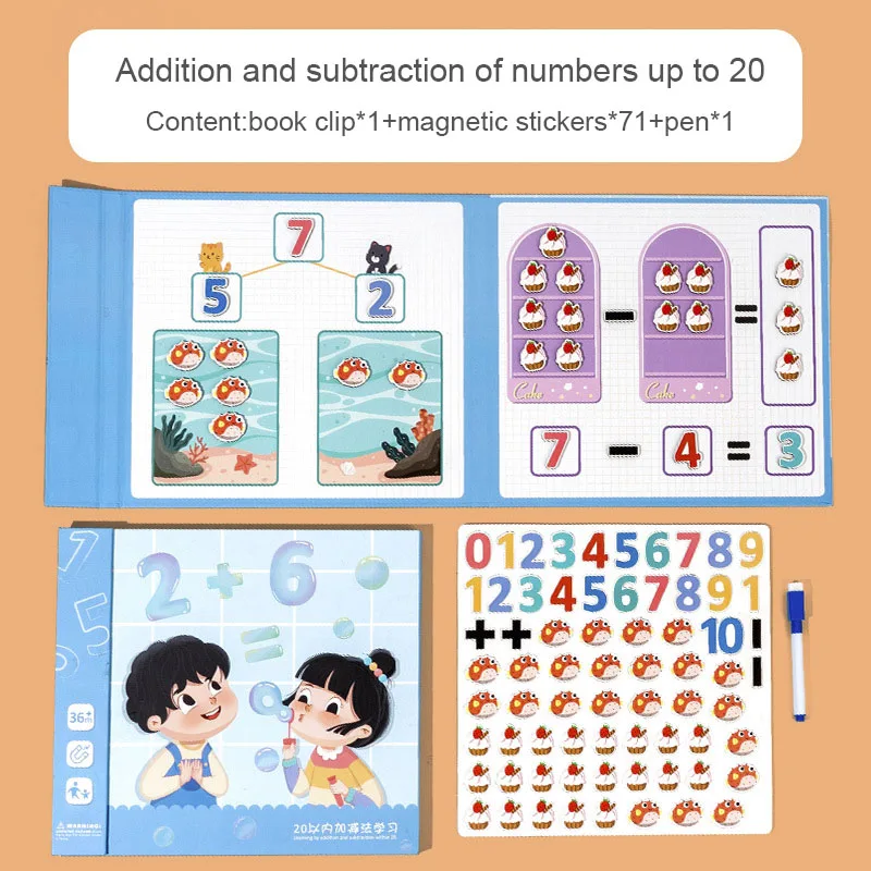 Montessori Toy Magnetic Cartoon Book Math Addition Subtraction Decomposition Learning Early Educational Toys For Children Kids