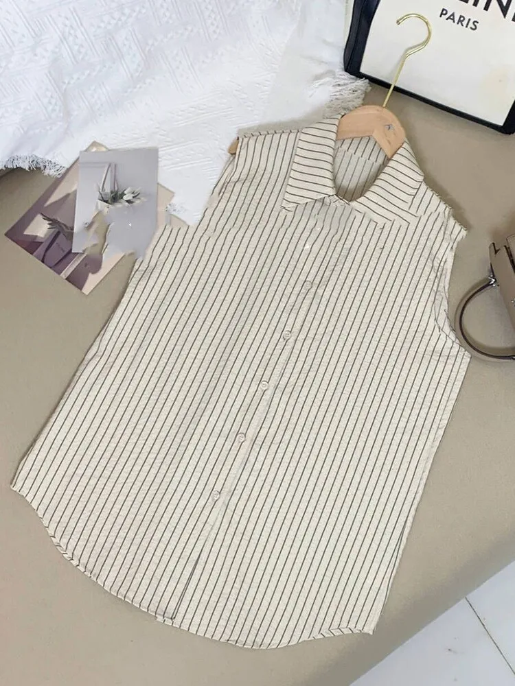 

Color Blo Stripe Svel irt Women's Faion Design Autumn Winter New Sle Collar Button Detail Loose Fit Top