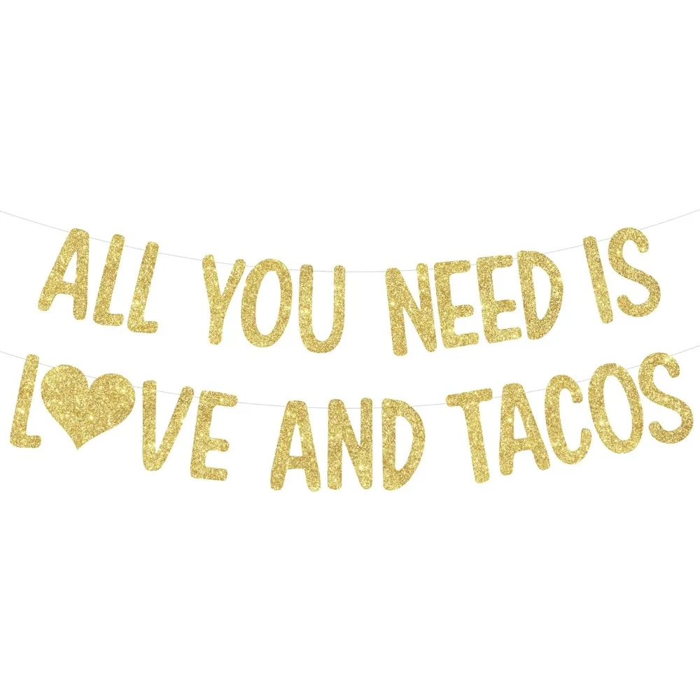 

Mexican Fiesta Bridal Shower Decorations All You Need Is Love and Tacos Banner Gold Cinco De Mayo Bachelorette Party Supplies