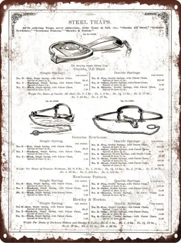 1890 Newhouse #6 Grizzly Bear Leg Hold Traps Hawley Metal Sign 9x12