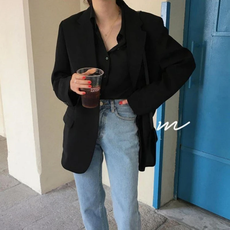 REALEFT Spring Autumn White Women's Blazer 2025 New Long Sleeve Single Breasted Korean Casual Loose Outwear Pockets Female