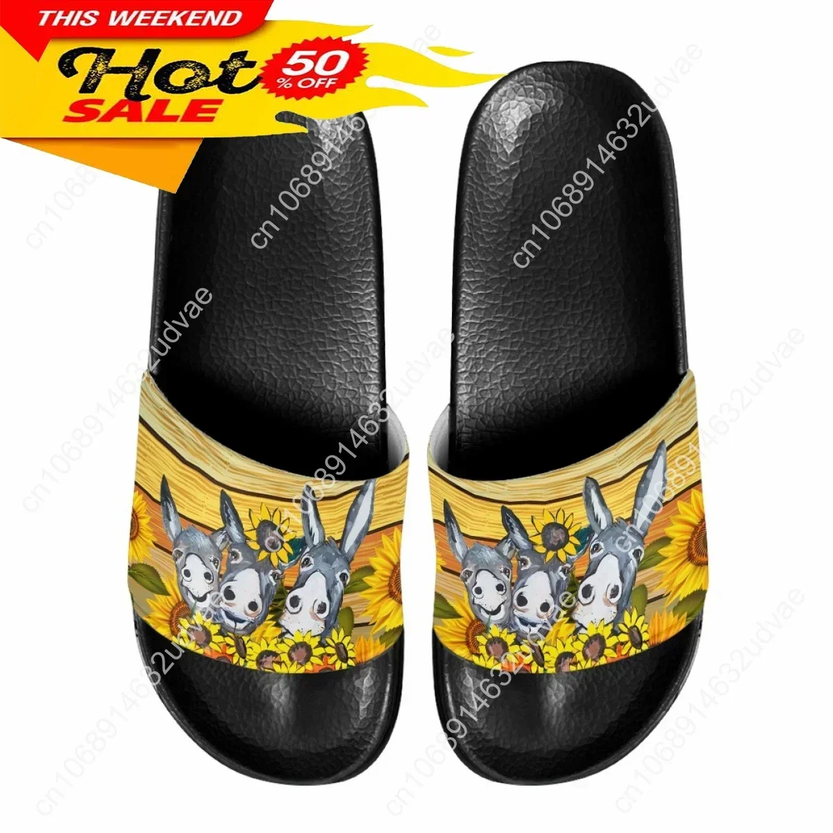 Summer New Women's Slippers Hot Farm Animal Donkey Pattern Printing Home Non-slip Slip-on Slippers Ladies Outdoor Beach Sandals