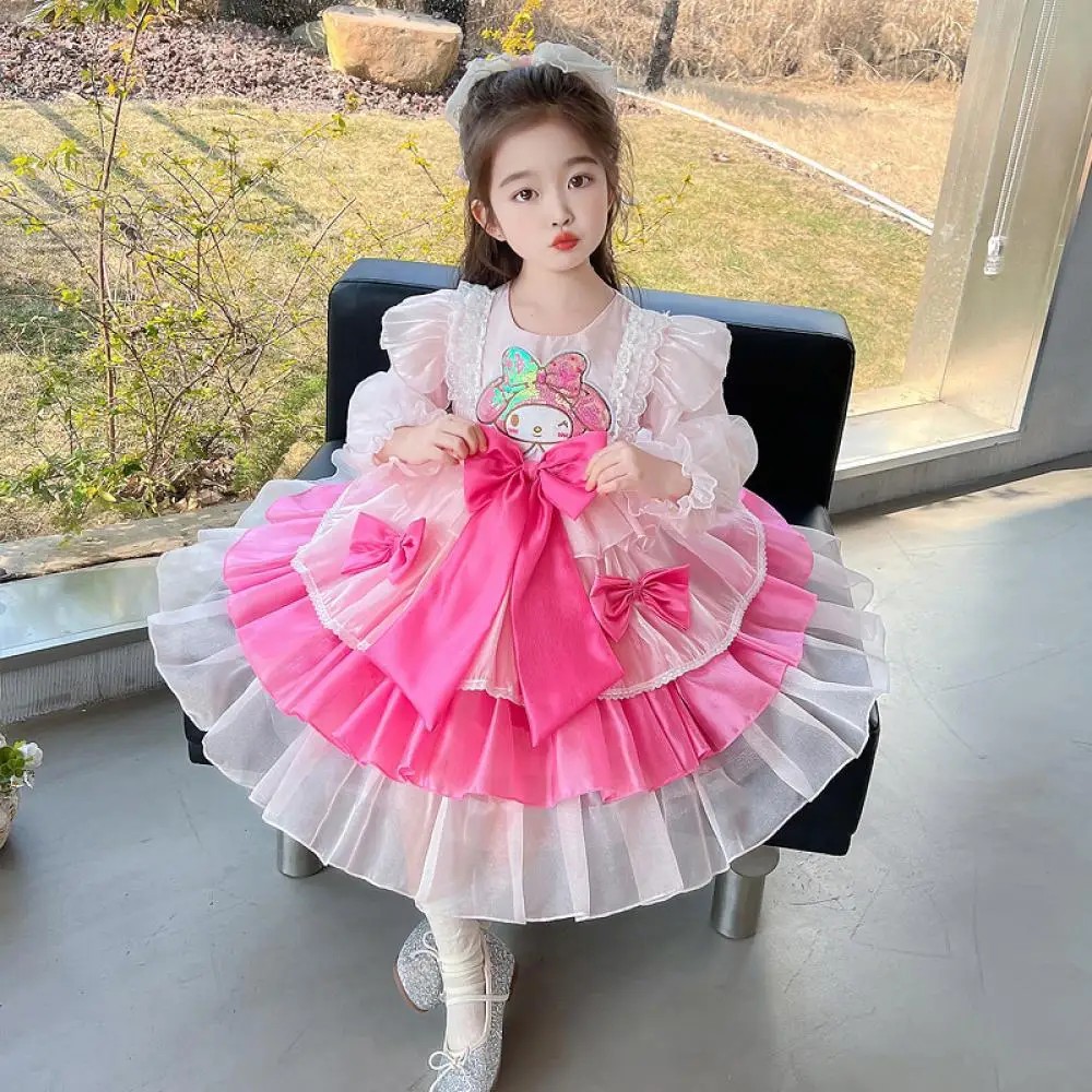 

Платья для девочек My Melody, детское праздничное платье для косплея, милая кавайная юбка принцессы, летний костюм на день рождения, подарочное многоуровневое платье