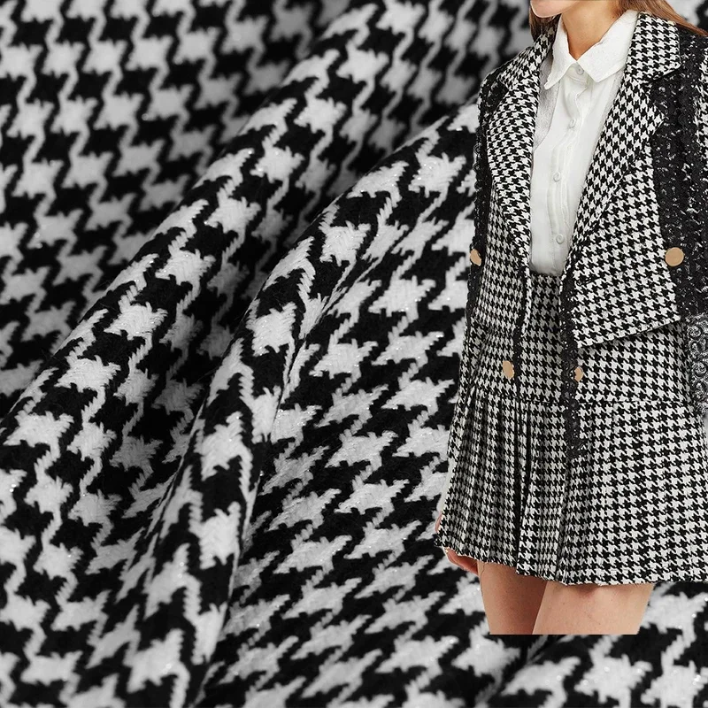 Redraspberry Italy Black White Houndstooth Tweed Fabric Garment Material Women Jacket Coat Sewing Clothing Tailor Freeshipping