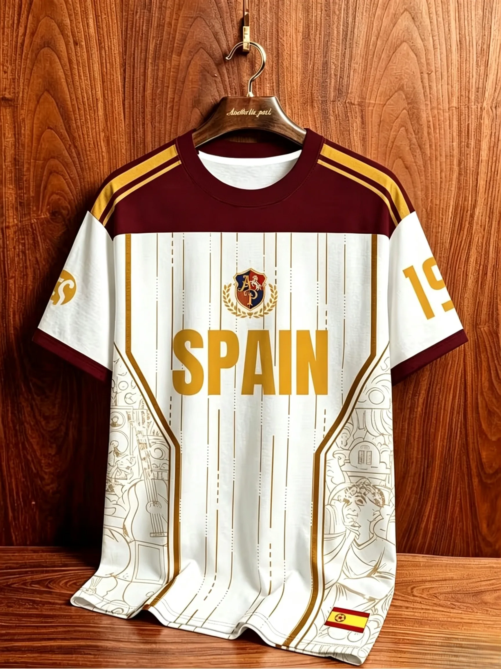 Men's Retro Spain Graphic T-Shirt, Short Sleeve Round Neck Sports Soccer Style Casual Tee