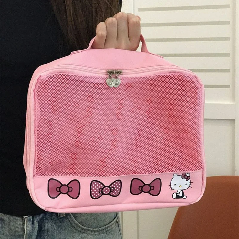 

Hello Kitty Kawaii Anime Handbag Large Capacity Cosmetic Bag Oxford Cloth Travel Bag Portable Fashion Storage Bag