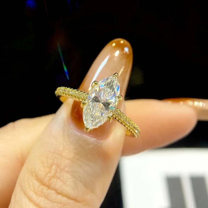 KNB – bague Marquise de luxe en diamant Moissanite véritable 2CT pour femmes, en argent Sterling 925, pour fête d'anniversaire, bijoux fins de haute qualité