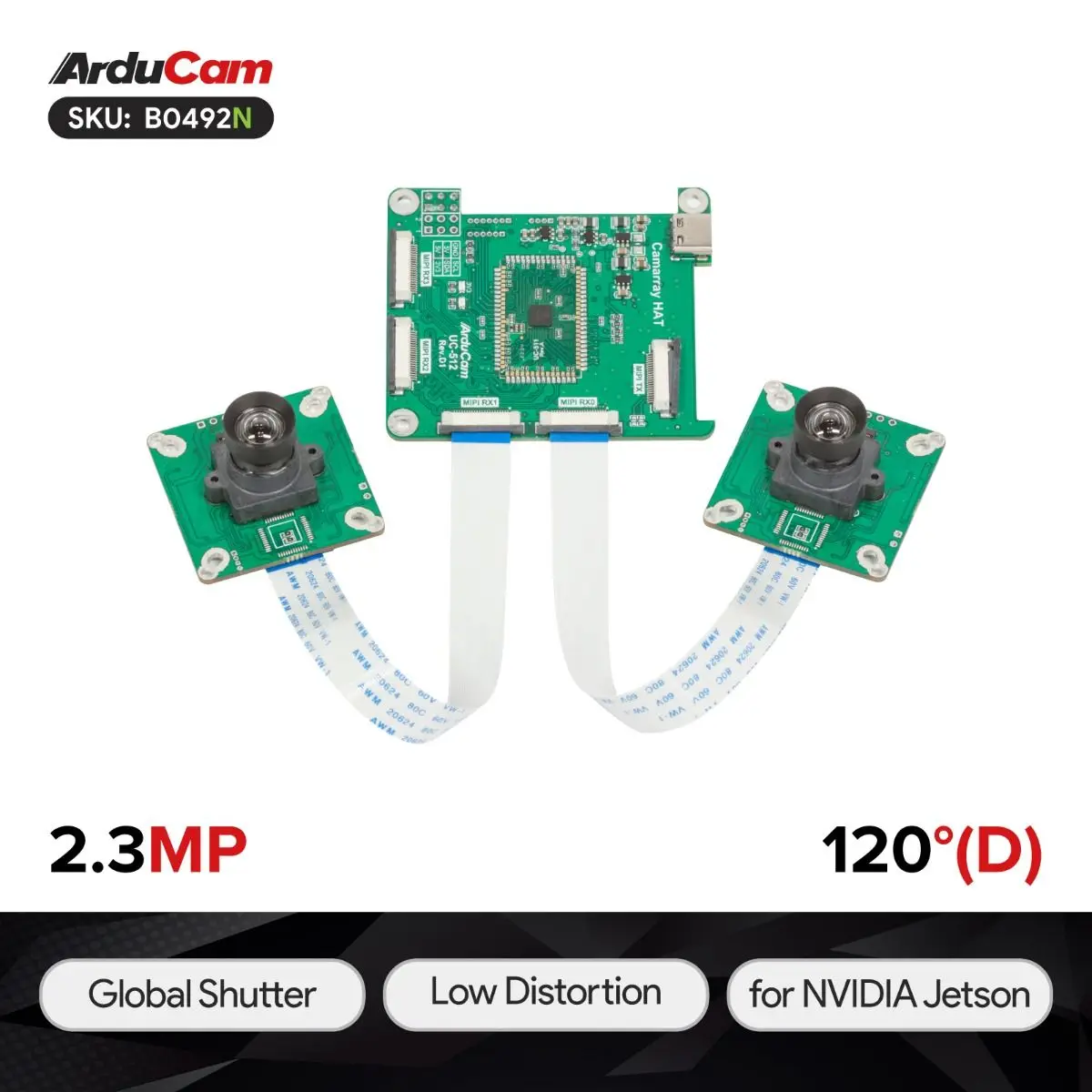 Arducam 2.3MP*2 AR0234 Color Global Shutter Synchronized Stereo Camera Bundle Kit for NVIDIA® Jetson Nano/Xavier NX/AGX Orin/Ori