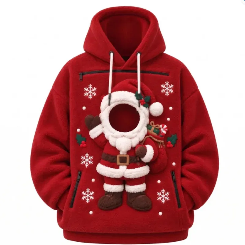 Christmas 2 in 1 Kangaroo Hoodie Women's Lamb Velvet Oversized Sweatshirts for Pet Lover Cat Carrier Pouch Pullovers Tops