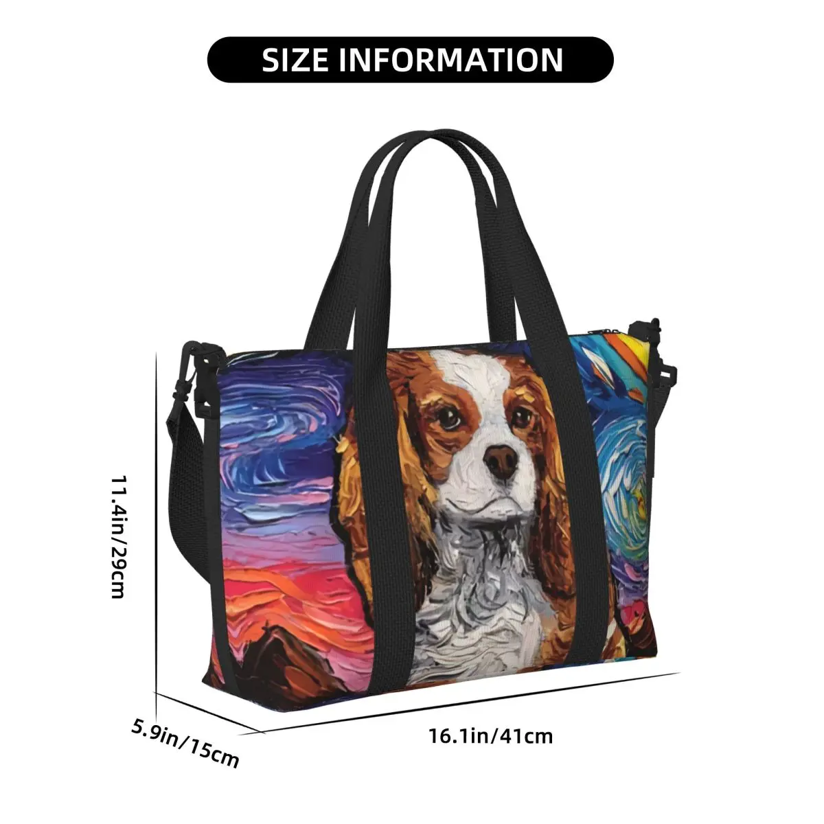 Benutzerdefinierte Cavalier King Charles Spaniel Haustierporträts Kunst Strand-Einkaufstasche für Frauen Hund großes Fach Gym Strand Reisetaschen