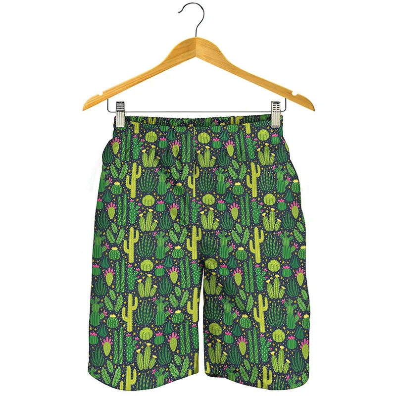 Tropical Cactus Succulent Graphic Beach Shorts Men 3D Printed Plants Quick Dry Swim Trunks Summer Street Loose Surf Board Shorts