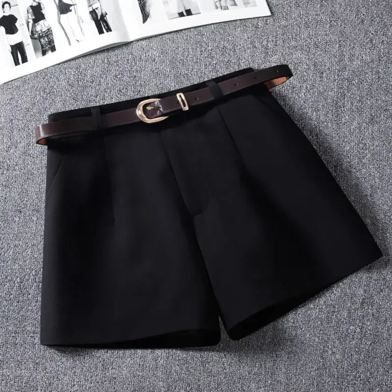 Shorts Women Suit Shorts With Belt Women's SpringSummer High Waist Loose Casual Straight-Leg A- Line Ropa Mujer