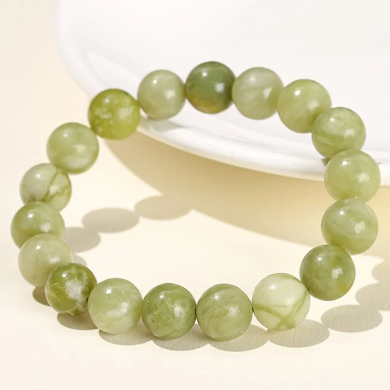 JD Natural Green Jade Beaded Bracelet Women Vintage Round Energy Gemstone Single Circle Stretch Bracelet Yoga Balance Jewelry