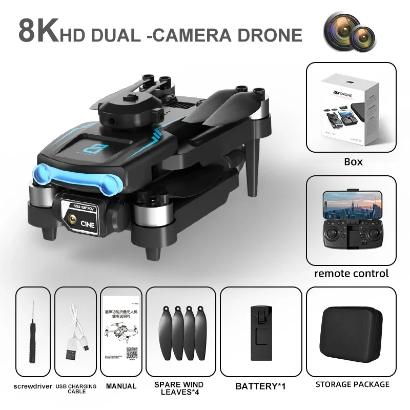 New Drone 8K HD Dual Camera Brushless Motor Obstacle Avoidance Dron RC Helicopter Foldable Quadcopter Toy For Xiaomi