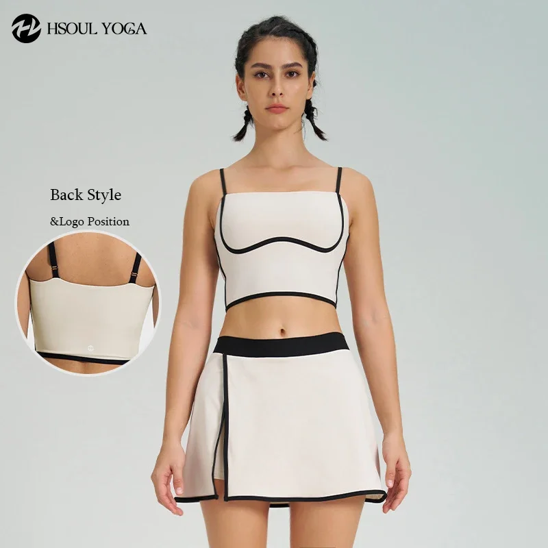 HSOUL YOGA New Color Block Women's Yoga Set with Built-in Pad Bra and Safety Skirt Upgrade Your Workout for Tennis Outdoor Sport