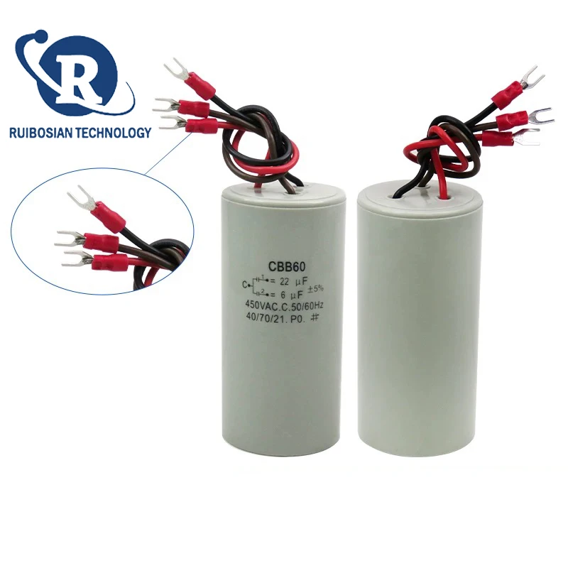 

CBB60 450VAC 22UF+6UF three-wire dual capacitor motor crane basket hoist crane starting capacitor