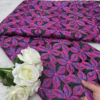 奢華彩色繩編蕾絲尼日利亞水溶性蕾絲布料,附寶石裝飾,2025 高品質非洲吉普爾繩編蕾絲布料 10 最佳銷售 奢華蕾絲 - №4