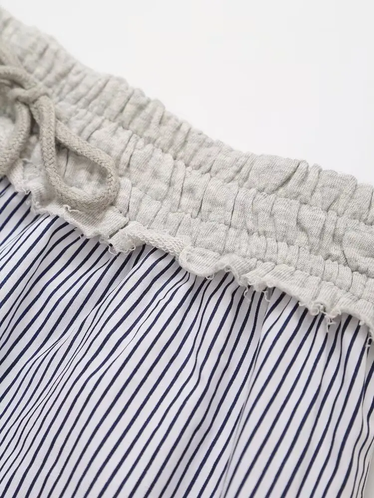 Maxdutti شورت مخطط على الطراز الريفي الفرنسي مع رباط صيفي لشورت حريم برمودا للنساء