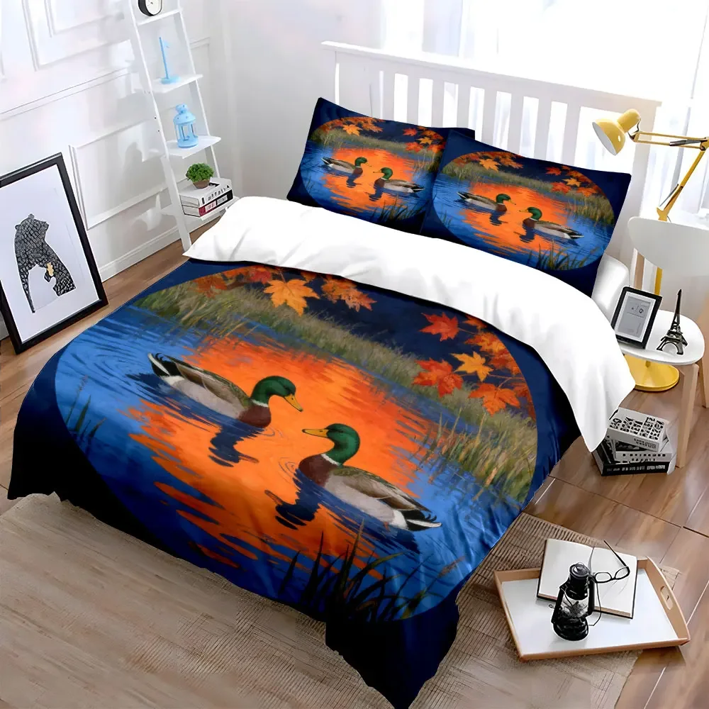 

Autumn Lake Ducks Wall Decor Soft Comfortable Duvet Cover Bedding Set Included 1*Duvet Cover & 2*Pillowcases, gift