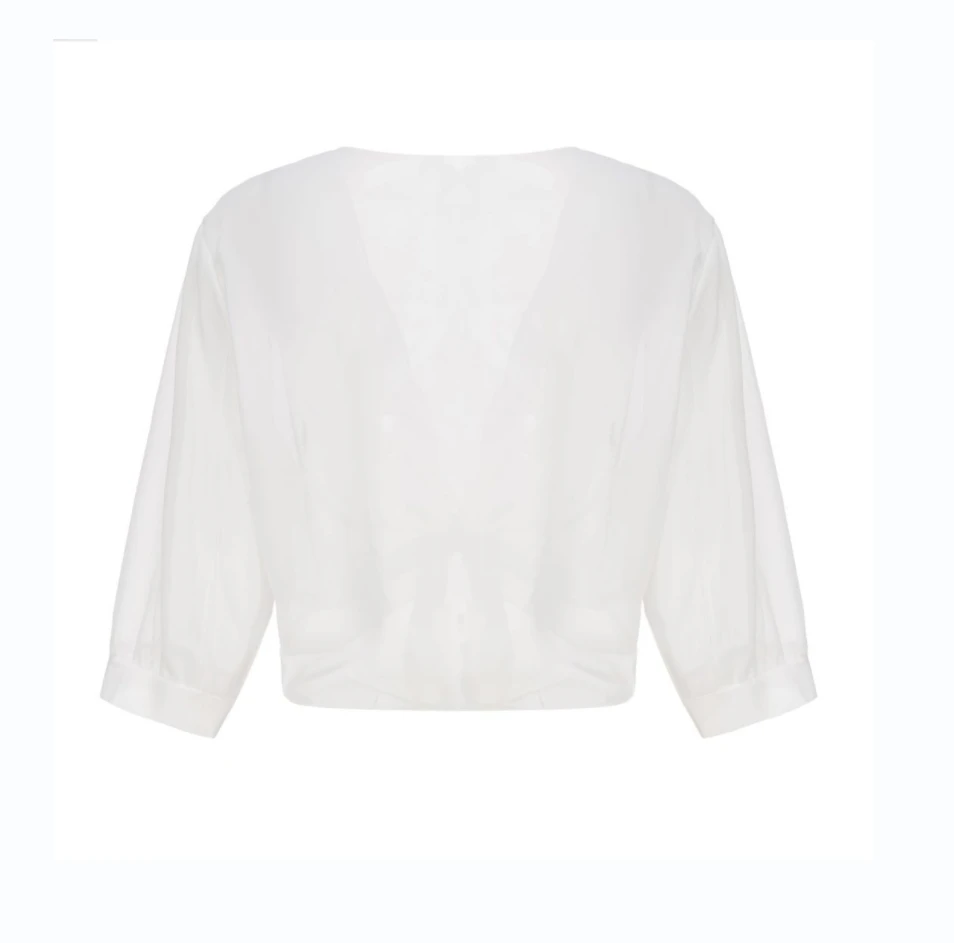 Elegant Tie-Front Blouse: Versatile Semi-Sheer Shawl, Solid Color, Easy-Care & Perfect for Every Season