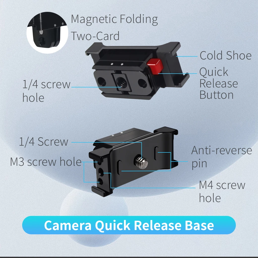 Aluminium-Schnellwechselbasis Magnetischer Klappbarer Stativadapter mit 2x Kaltschuhhalterungen für Insta360 X6 X5 X4 X3 Panorama-Actionkamera – Detail 19