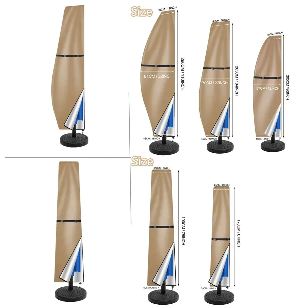 210D Oxford Cloth Patio Umbrella Cover, Waterproof Zippered Parasol Protector Fit 7-9ft Garden Umbrella, Khaki & Green Available