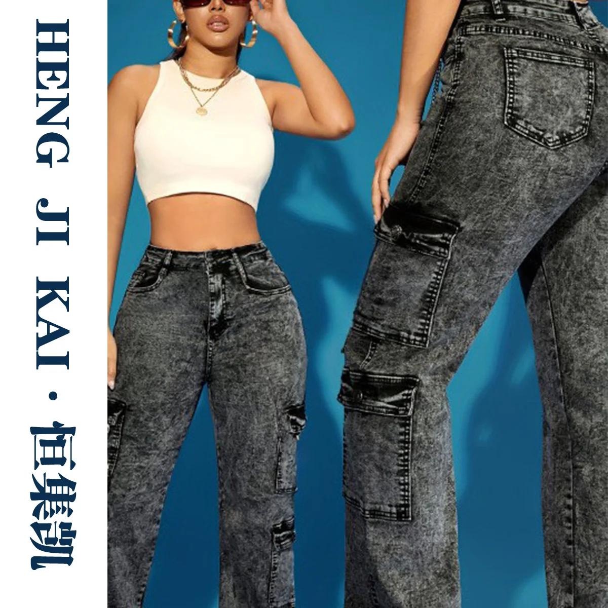 

Fashion High-elastic Multi-pocket Overalls Denim Trousers Popular Jeans Europe America 2025