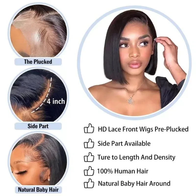 European and American fashion medium straight hair Internet celebrity Bobo head short fluffy natural wig front lace full head co