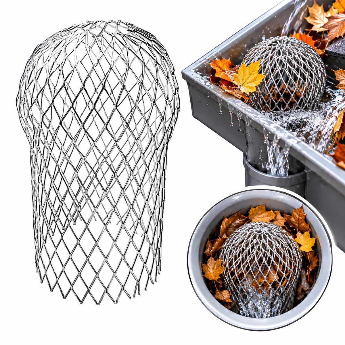 4pcs Gutter Downspout Guards Expandable Filter Strainer Adjustable Guard Protector Rust-ProofPrevent Leaves Debris
