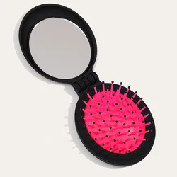 1 Pcs New Girls Portable Mini Folding Comb Airbag Massage Round Travel Hair Brush with Mirror Cute Oval Shape Party Gift