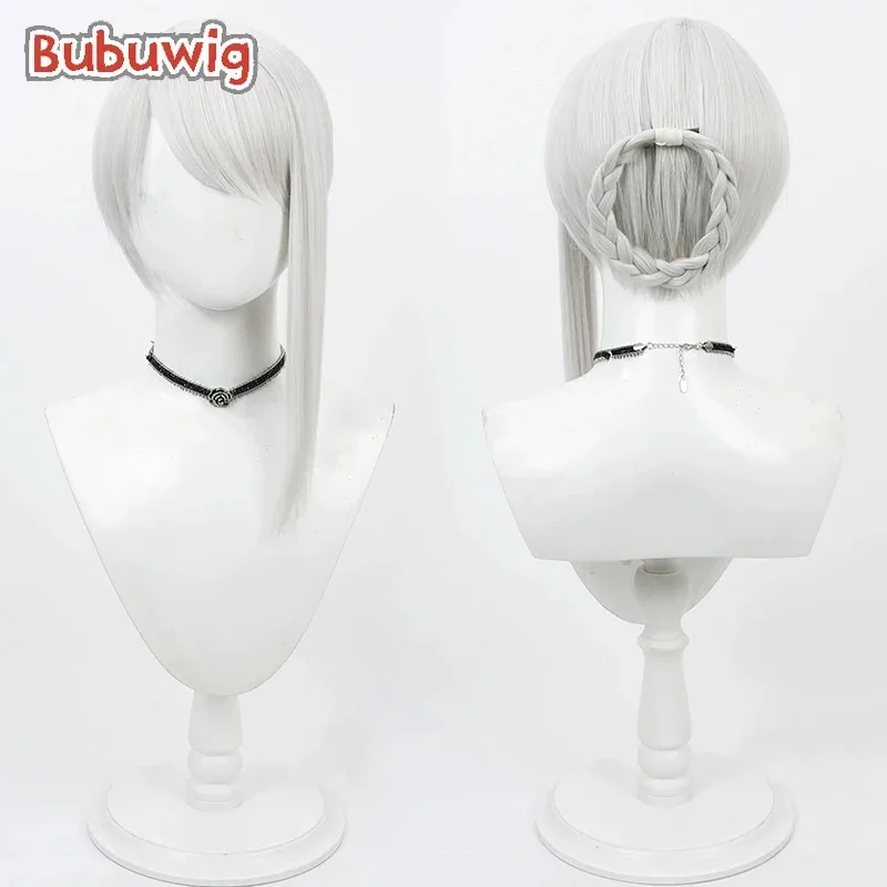 CyBubuwig الشعر الاصطناعية Kaine تأثيري الباروكات لعبة NieR Kaine النساء حفلة لعب الأدوار قصيرة مستقيم الفضة شعر مستعار أبيض مقاومة للحرارة
