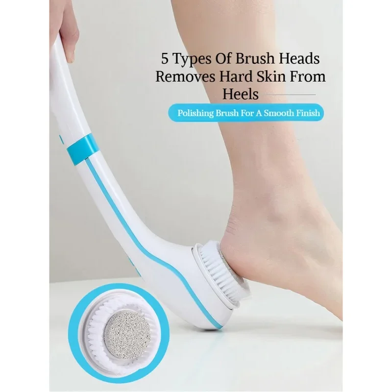 1PC 5-in-1 Waterproof Electric Bath Brush with Long Handle for Deep Clean Massage Silky Skin Electric Bath Scrubber