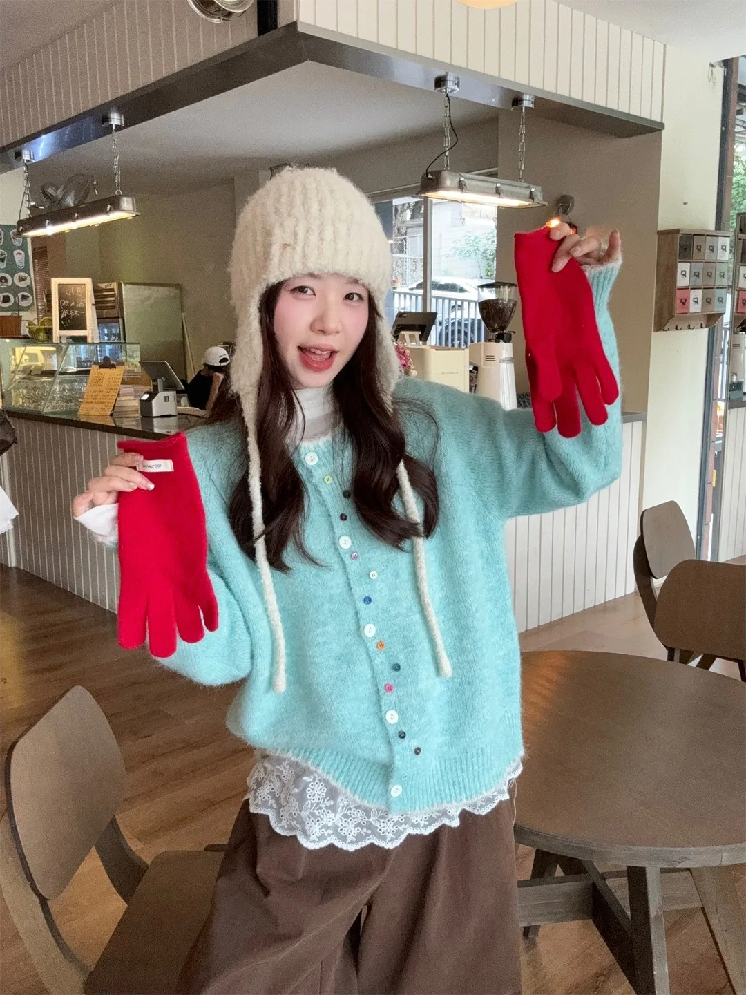 

Retro Korean Wave Pattern Knitted Open Cardigan Women's Loose Soft Sweater Outerwear Autumn Season round Ne Button...